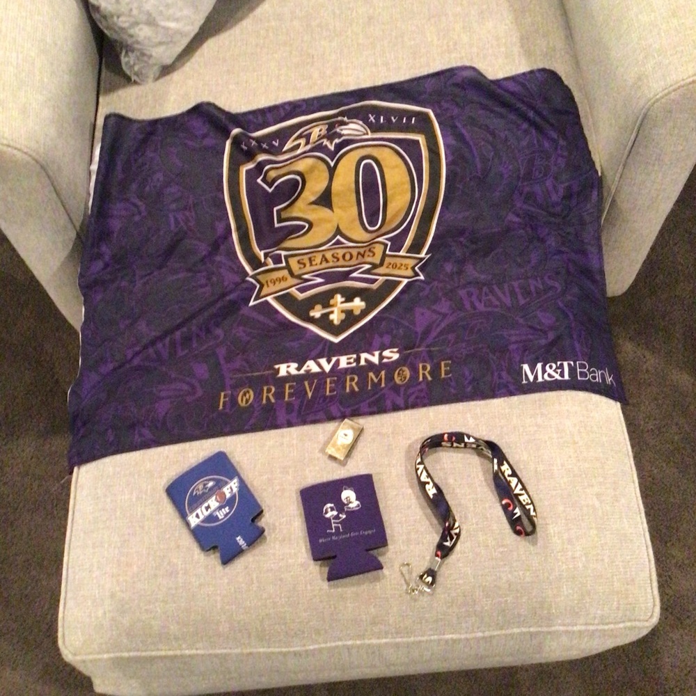 Baltimore Ravens 30 Seasons Purple flag banner Lanyard & Can Coolers money clip